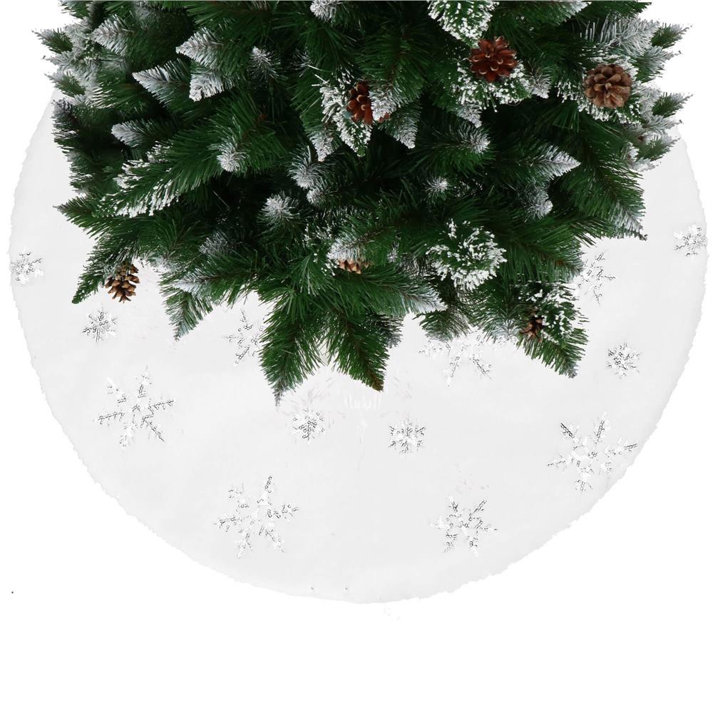 Covoras de pus sub bradul de Craciun, 90 cm, imitatie blana alba cu paiete argintii Household NewTrend