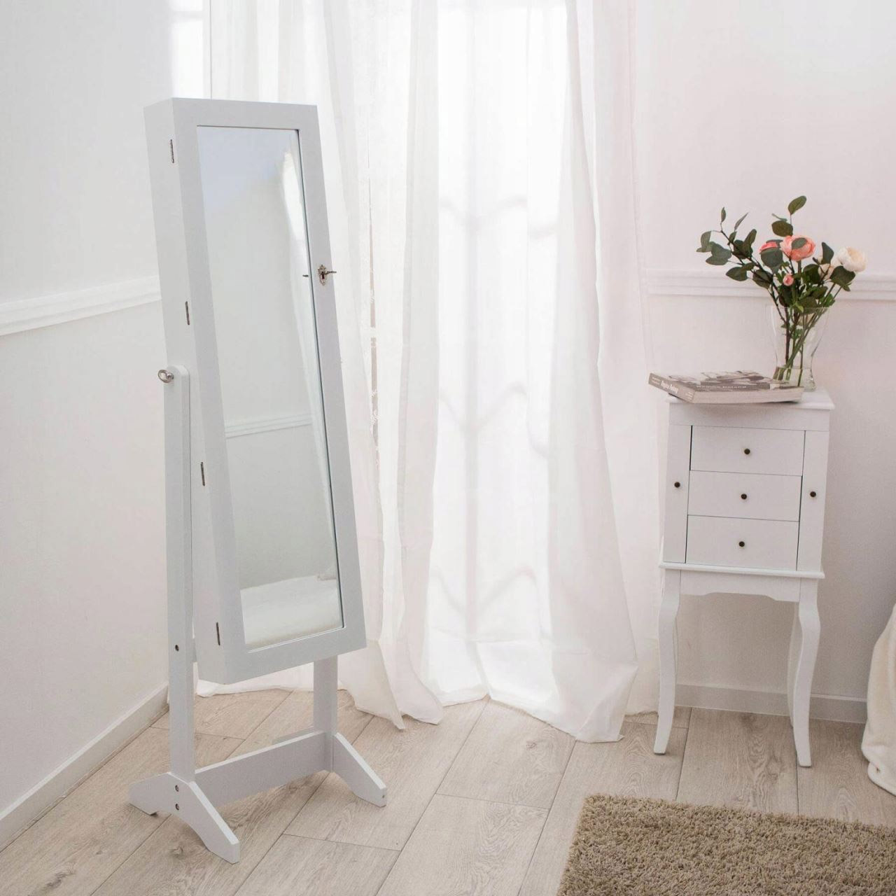 Dulap de toaleta cu oglinda si spatiu de depozitare bijuterii, 35x139cm, alb Household NewTrend