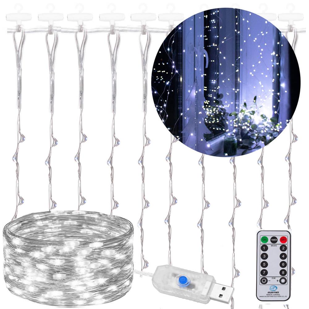 Ghirlanda luminoasa tip perdea 200 LED-uri, 2x2m, pentru interior, alimentare USB, alb Household NewTrend
