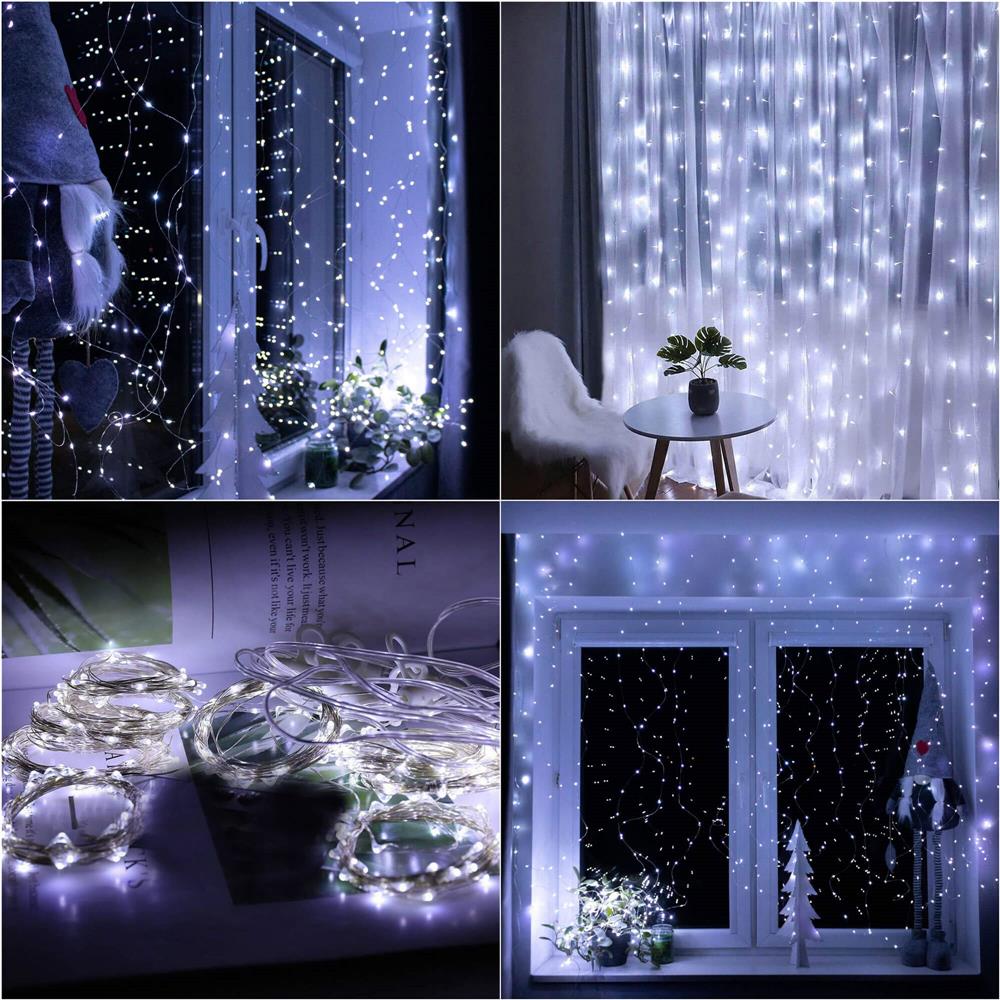 Ghirlanda luminoasa tip perdea 200 LED-uri, 2x2m, pentru interior, alimentare USB, alb Household NewTrend