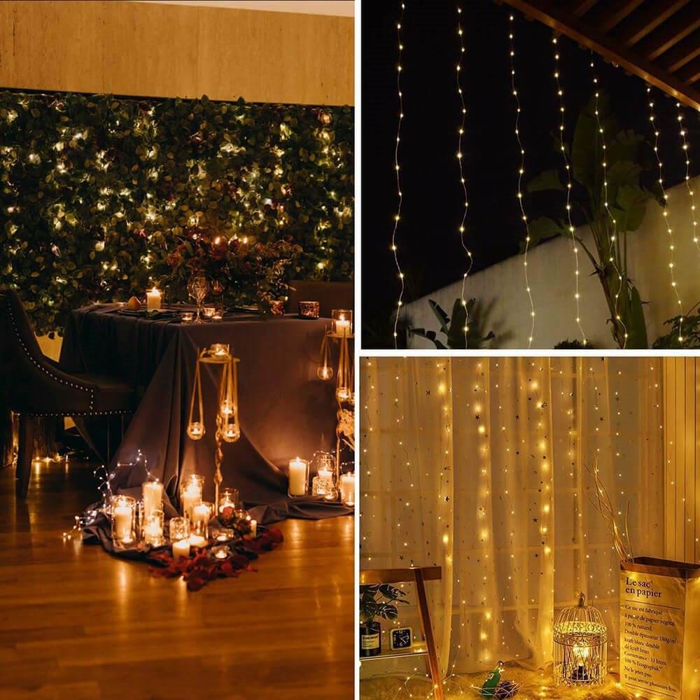 Ghirlanda luminoasa tip perdea 200 LED-uri, 2x2m, pentru interior, alimentare USB, alb cald (galben) Household NewTrend