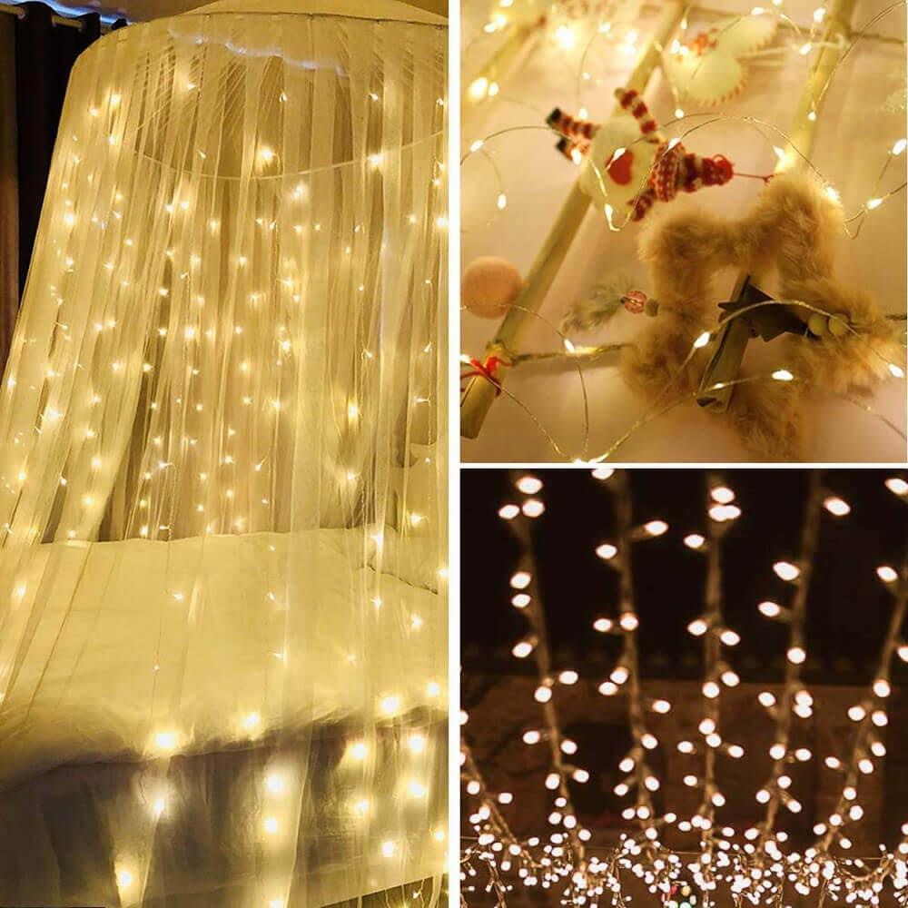 Ghirlanda luminoasa tip perdea 200 LED-uri, 2x2m, pentru interior, alimentare USB, alb cald (galben) Household NewTrend