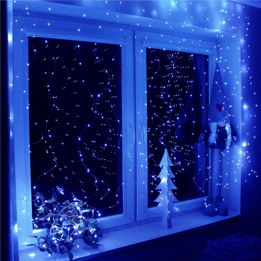 Ghirlanda luminoasa tip perdea 300 LED-uri, 3x3m, pentru interior, alimentare USB, albastru Household NewTrend
