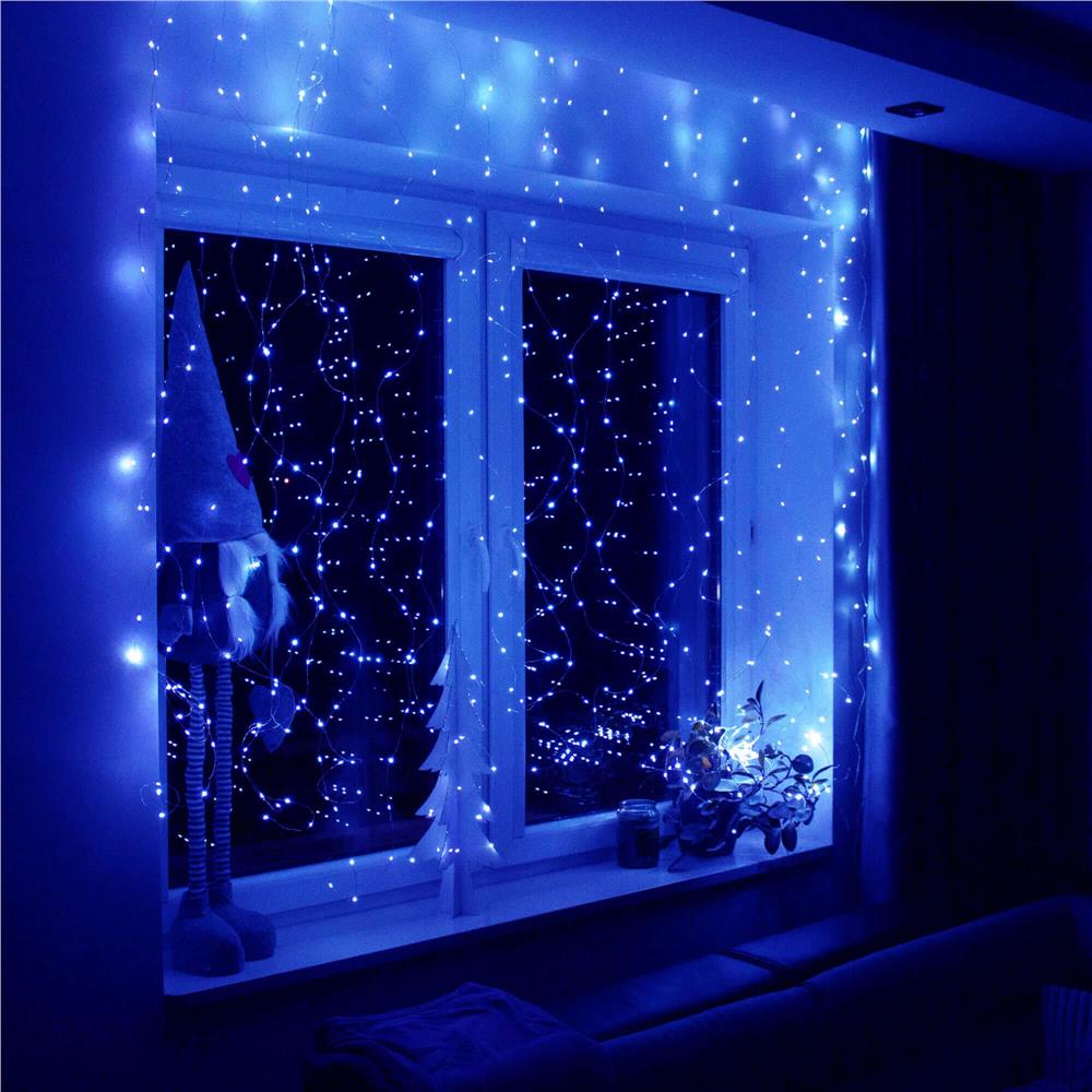 Ghirlanda luminoasa tip perdea 300 LED-uri, 3x3m, pentru interior, alimentare USB, albastru Household NewTrend