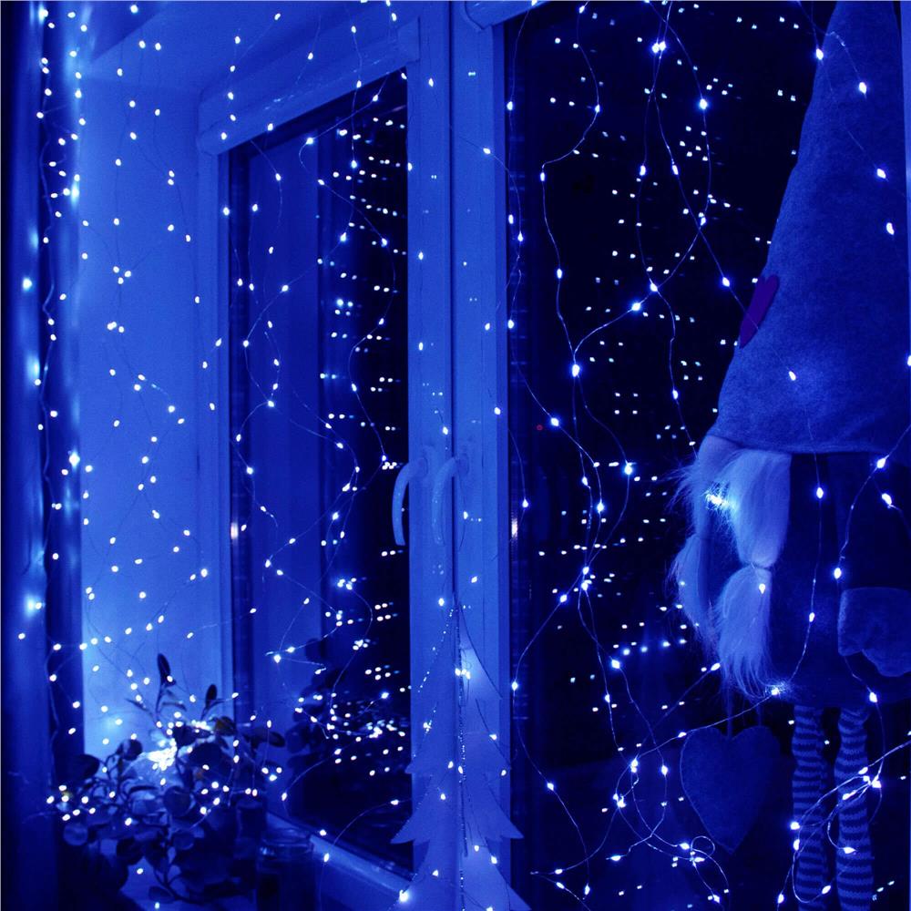 Ghirlanda luminoasa tip perdea 300 LED-uri, 3x3m, pentru interior, alimentare USB, albastru Household NewTrend