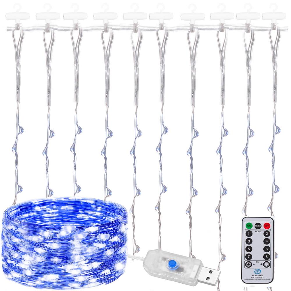 Ghirlanda luminoasa tip perdea 300 LED-uri, 3x3m, pentru interior, alimentare USB, albastru Household NewTrend