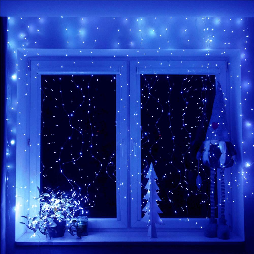 Ghirlanda luminoasa tip perdea 300 LED-uri, 3x3m, pentru interior, alimentare USB, albastru Household NewTrend