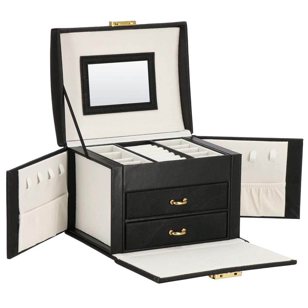 (DL) Cutie depozitare si organizare bijuterii, MDF, piele ecologica, 18 x 13,5 x 14cm, negru Household NewTrend