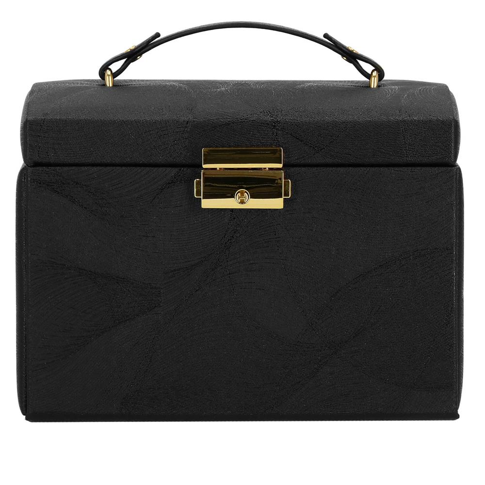 (DL) Cutie depozitare si organizare bijuterii, MDF, piele ecologica, 18 x 13,5 x 14cm, negru Household NewTrend