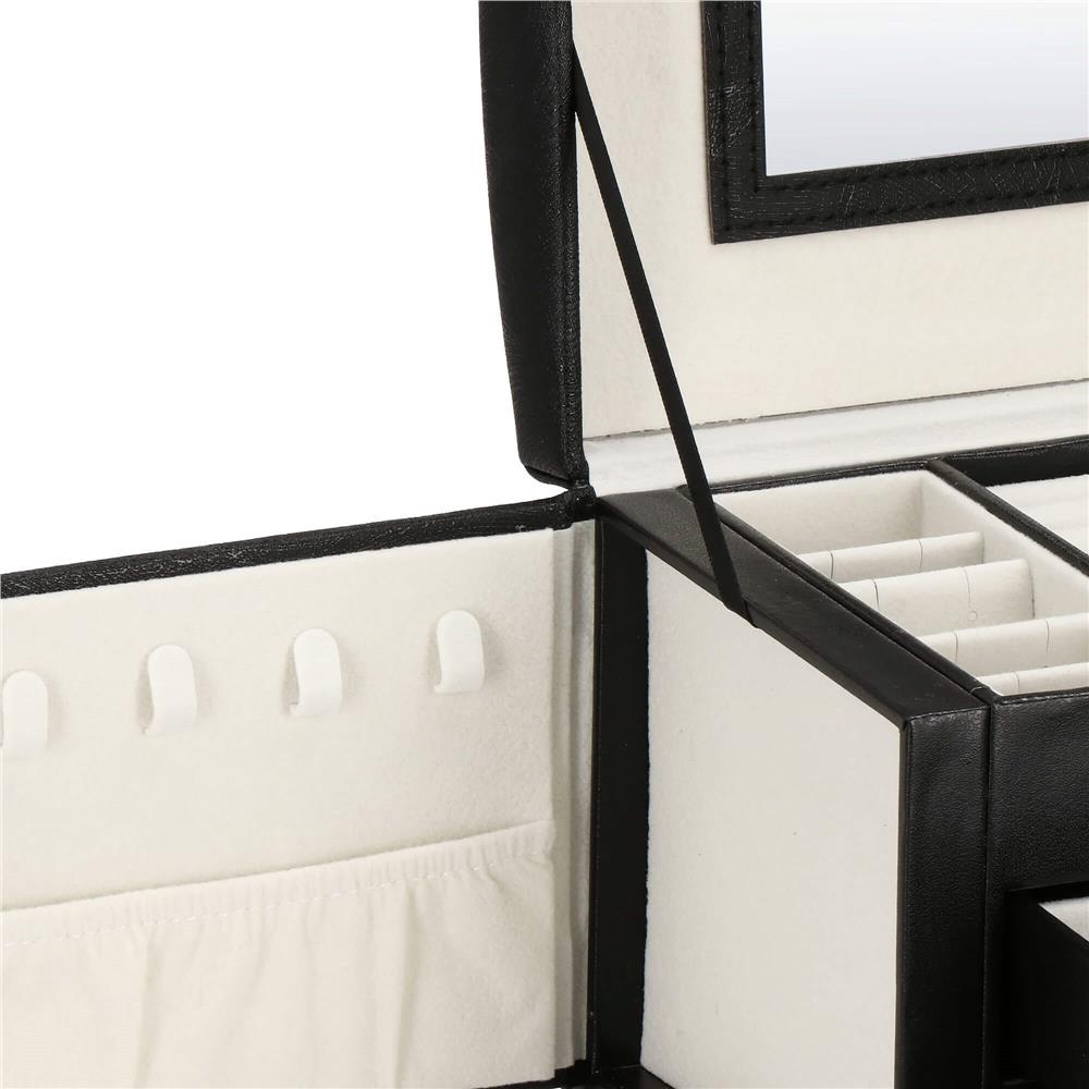 (DL) Cutie depozitare si organizare bijuterii, MDF, piele ecologica, 18 x 13,5 x 14cm, negru Household NewTrend