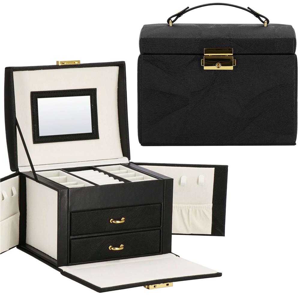 (DL) Cutie depozitare si organizare bijuterii, MDF, piele ecologica, 18 x 13,5 x 14cm, negru Household NewTrend