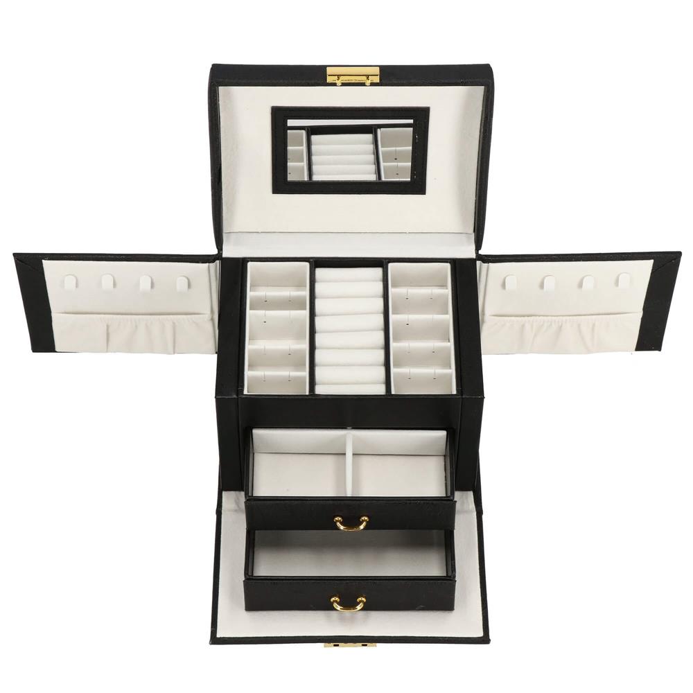 (DL) Cutie depozitare si organizare bijuterii, MDF, piele ecologica, 18 x 13,5 x 14cm, negru Household NewTrend