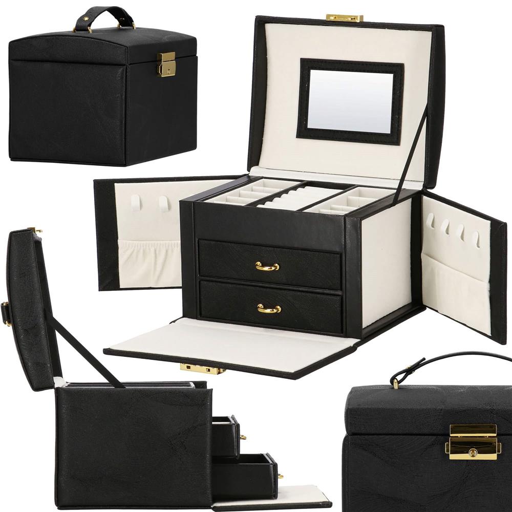 (DL) Cutie depozitare si organizare bijuterii, MDF, piele ecologica, 18 x 13,5 x 14cm, negru Household NewTrend