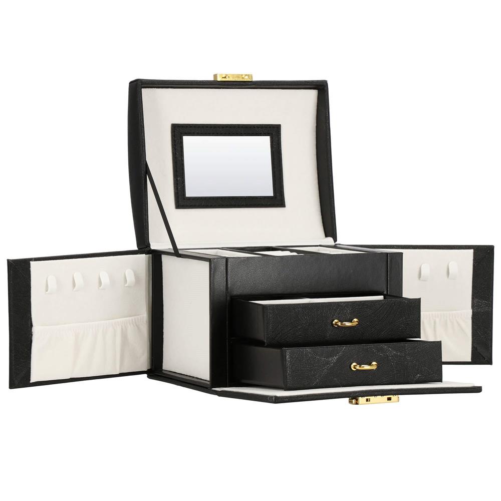 (DL) Cutie depozitare si organizare bijuterii, MDF, piele ecologica, 18 x 13,5 x 14cm, negru Household NewTrend