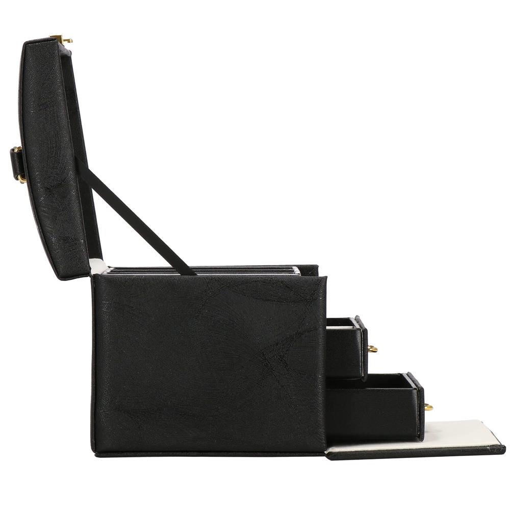 (DL) Cutie depozitare si organizare bijuterii, MDF, piele ecologica, 18 x 13,5 x 14cm, negru Household NewTrend