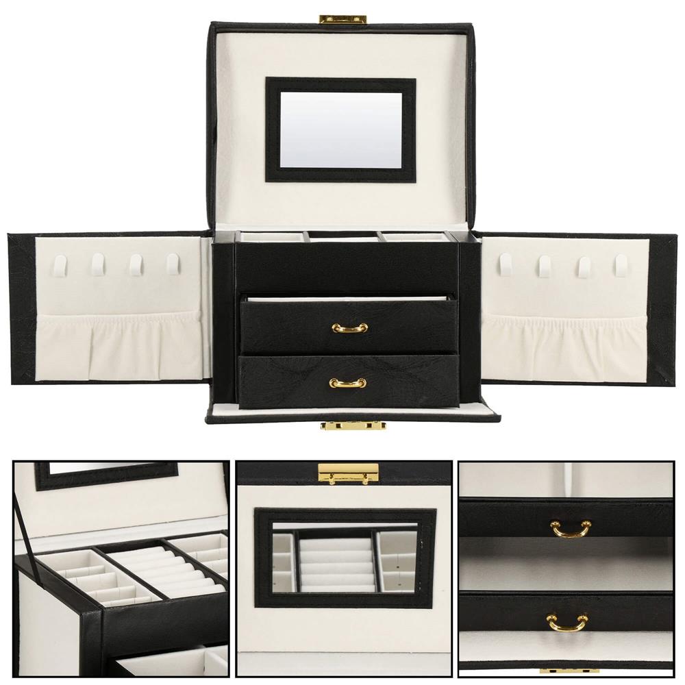 (DL) Cutie depozitare si organizare bijuterii, MDF, piele ecologica, 18 x 13,5 x 14cm, negru Household NewTrend