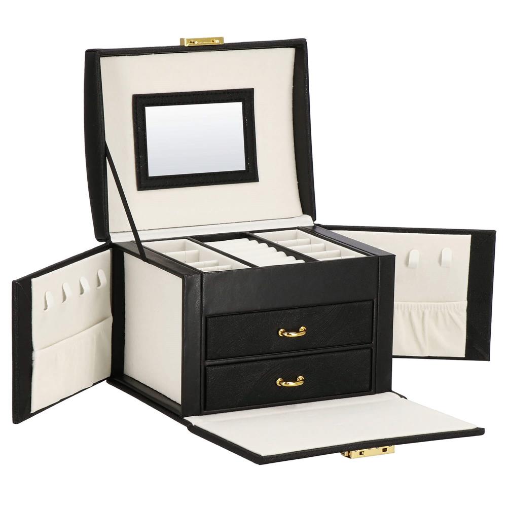 (DL) Cutie depozitare si organizare bijuterii, MDF, piele ecologica, 18 x 13,5 x 14cm, negru Household NewTrend