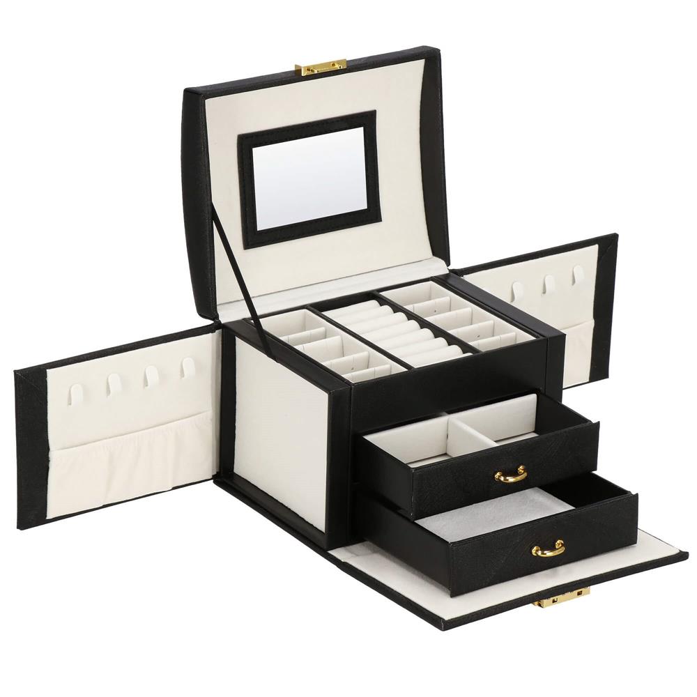 (DL) Cutie depozitare si organizare bijuterii, MDF, piele ecologica, 18 x 13,5 x 14cm, negru Household NewTrend