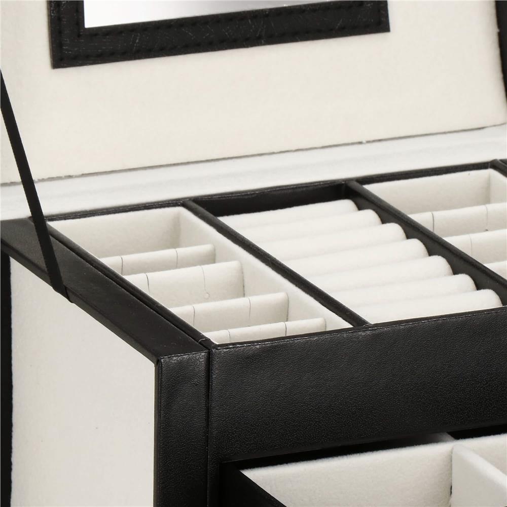 (DL) Cutie depozitare si organizare bijuterii, MDF, piele ecologica, 18 x 13,5 x 14cm, negru Household NewTrend