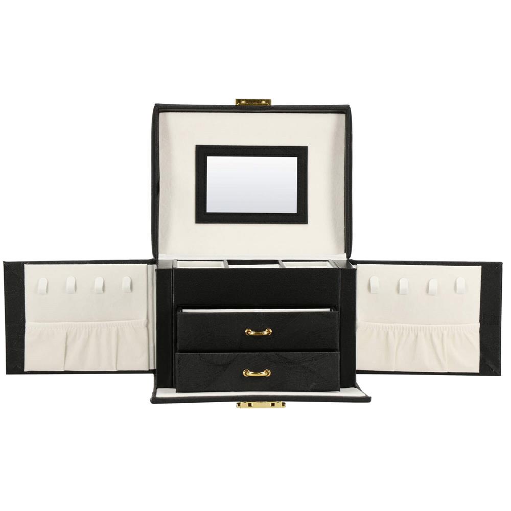 (DL) Cutie depozitare si organizare bijuterii, MDF, piele ecologica, 18 x 13,5 x 14cm, negru Household NewTrend