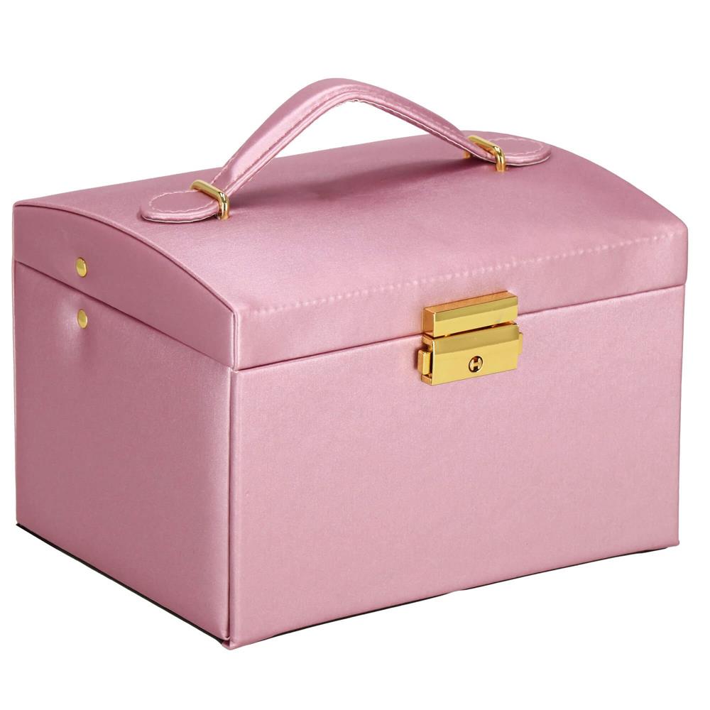 (DL) Cutie depozitare si organizare bijuterii, MDF, piele ecologica si velur, 17,5 x 14 x 12,5cm, roz Household NewTrend