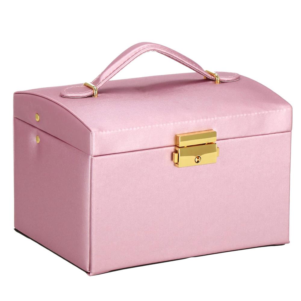 (DL) Cutie depozitare si organizare bijuterii, MDF, piele ecologica si velur, 17,5 x 14 x 12,5cm, roz Household NewTrend