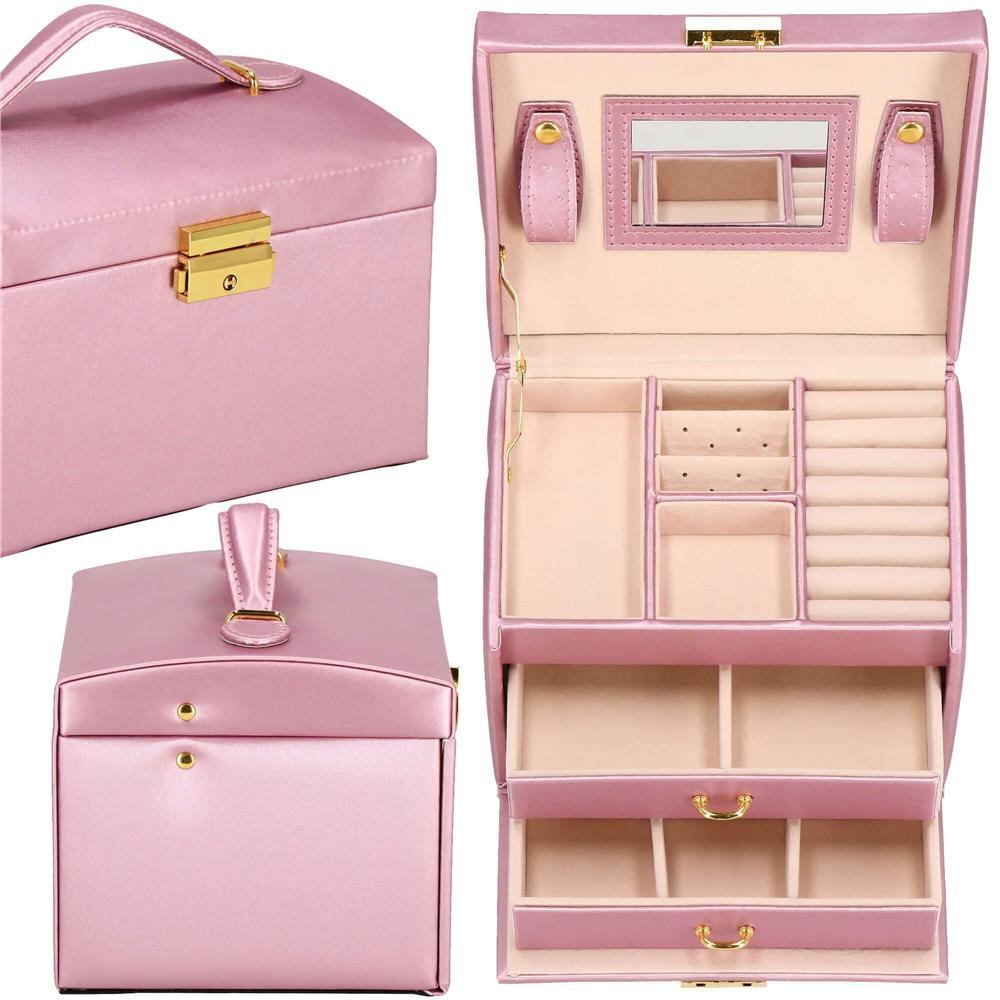 (DL) Cutie depozitare si organizare bijuterii, MDF, piele ecologica si velur, 17,5 x 14 x 12,5cm, roz Household NewTrend