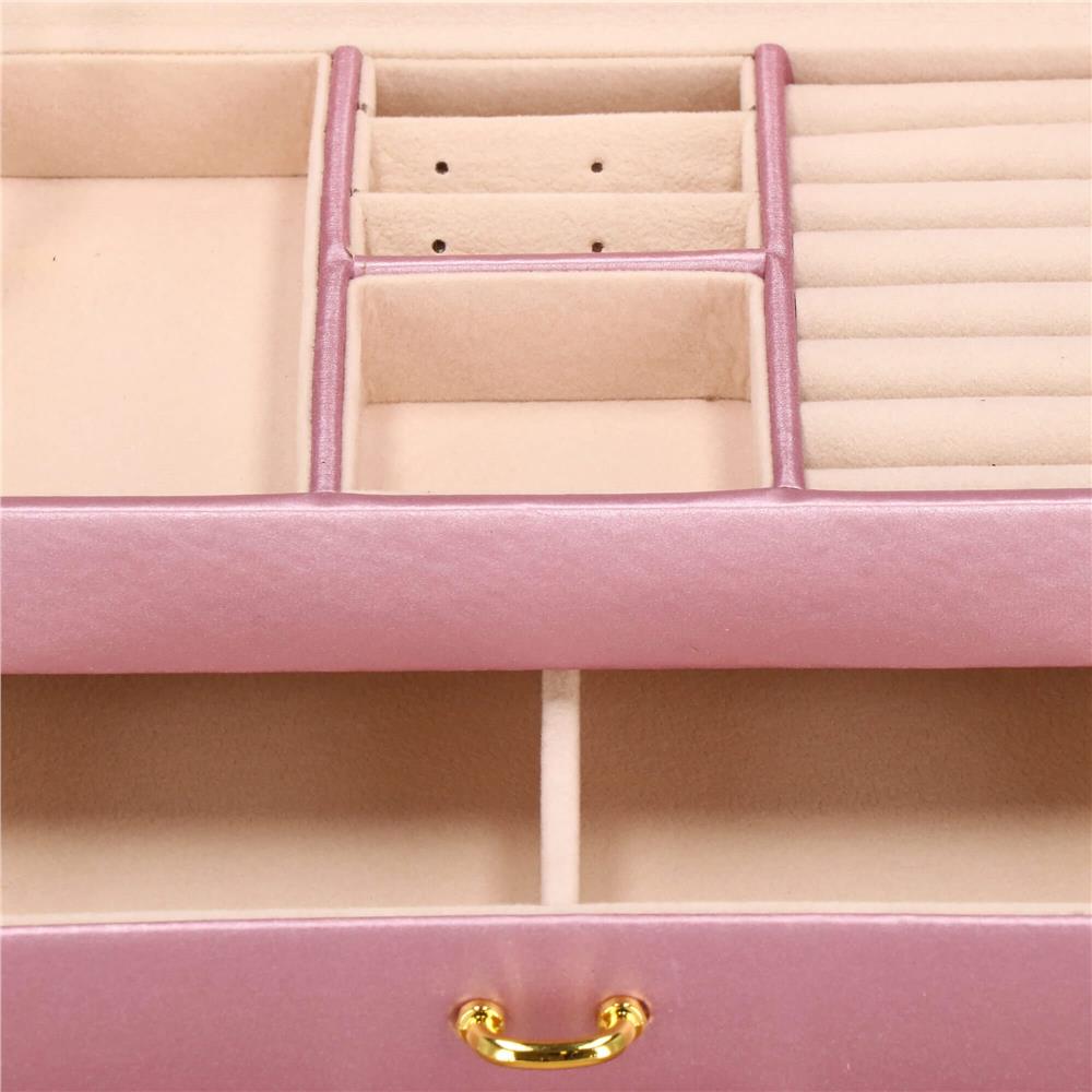(DL) Cutie depozitare si organizare bijuterii, MDF, piele ecologica si velur, 17,5 x 14 x 12,5cm, roz Household NewTrend
