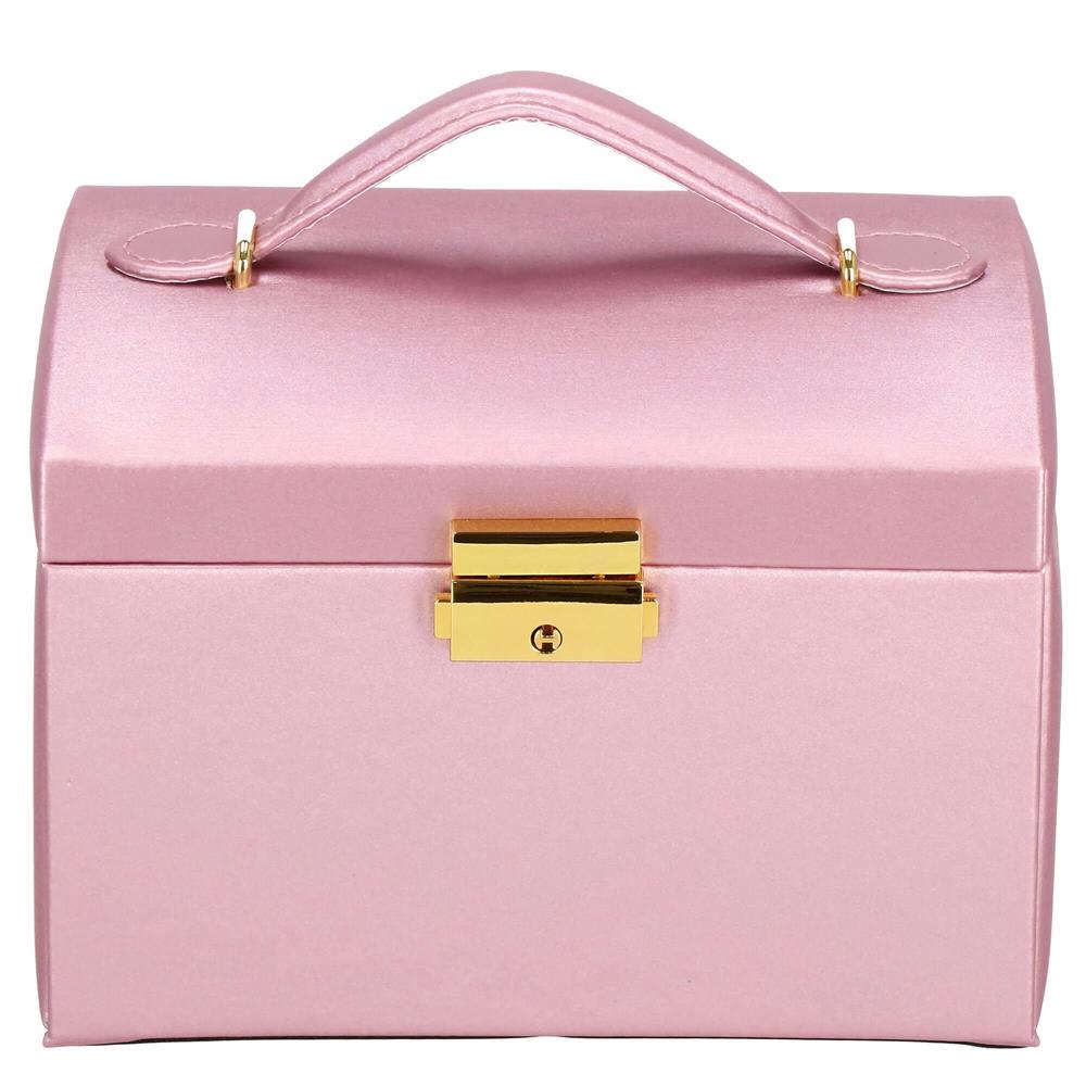 (DL) Cutie depozitare si organizare bijuterii, MDF, piele ecologica si velur, 17,5 x 14 x 12,5cm, roz Household NewTrend
