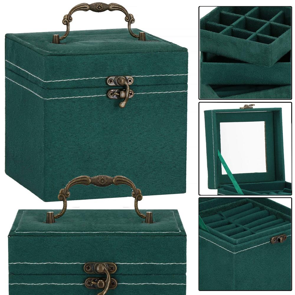 (DL) Cutie depozitare si organizare bijuterii, velur, 12x 12 x 12 cm, verde Household NewTrend