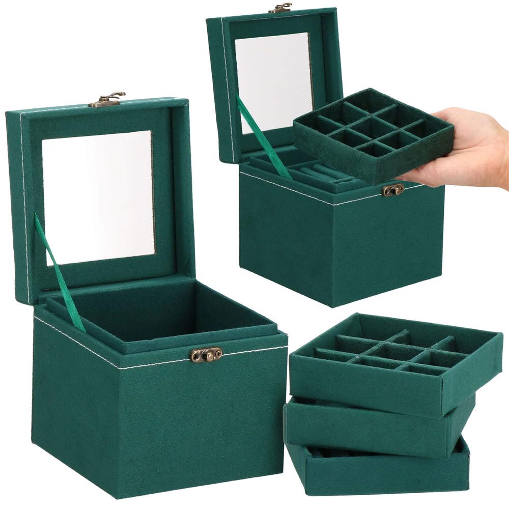 (DL) Cutie depozitare si organizare bijuterii, velur, 12x 12 x 12 cm, verde Household NewTrend