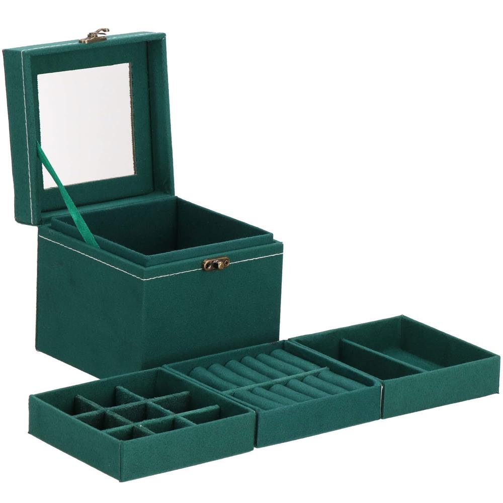 (DL) Cutie depozitare si organizare bijuterii, velur, 12x 12 x 12 cm, verde Household NewTrend