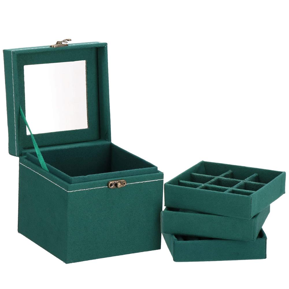 (DL) Cutie depozitare si organizare bijuterii, velur, 12x 12 x 12 cm, verde Household NewTrend