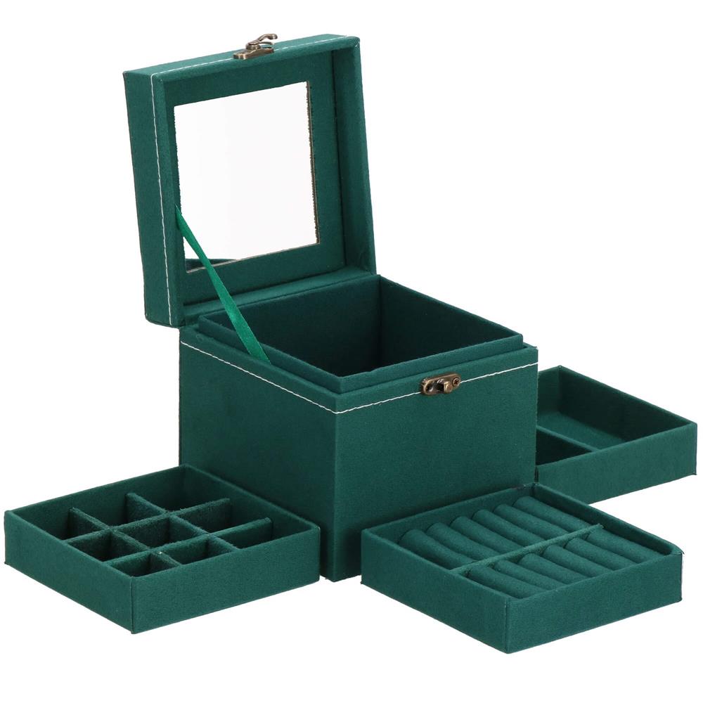 (DL) Cutie depozitare si organizare bijuterii, velur, 12x 12 x 12 cm, verde Household NewTrend