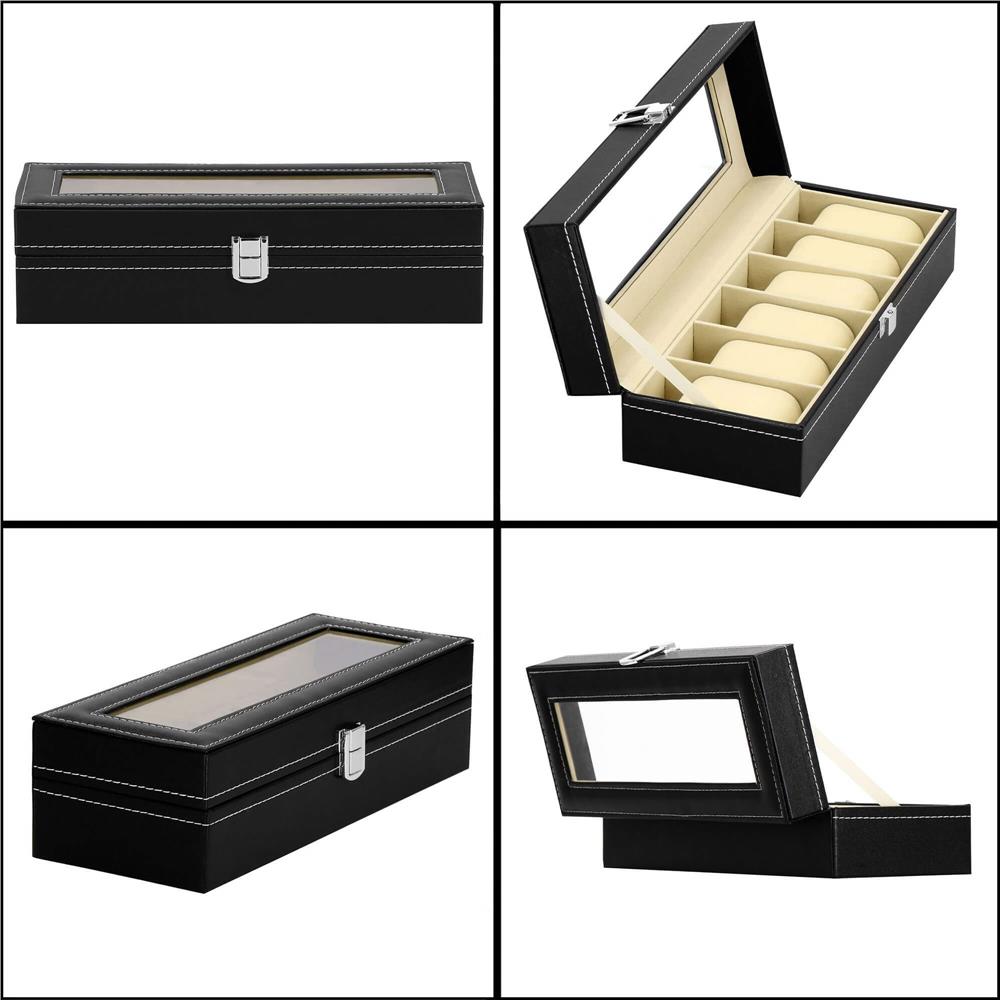 Cutie depozitare si organizare ceasuri, MDF, piele ecologica, 30x11x8cm, negru Household NewTrend