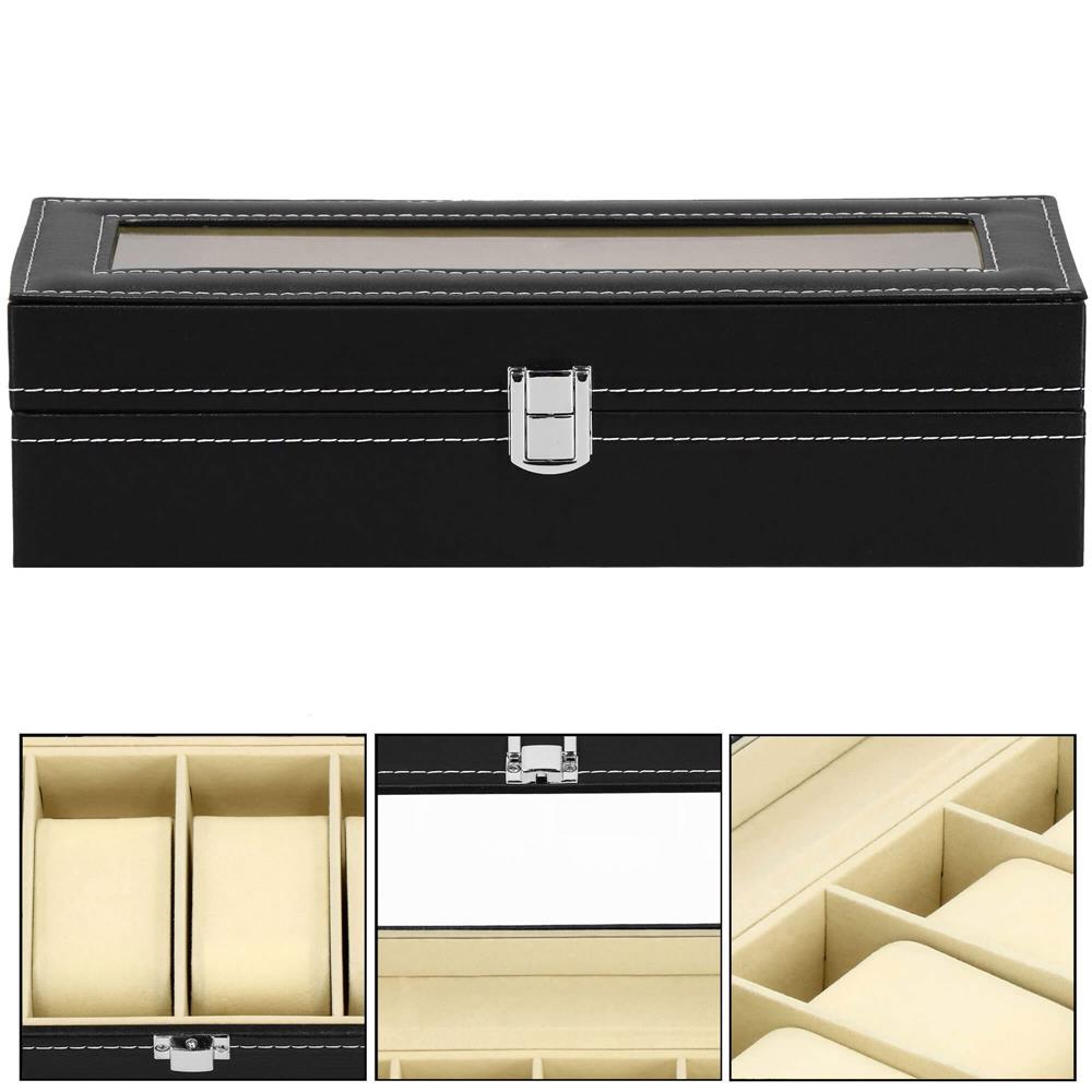 Cutie depozitare si organizare ceasuri, MDF, piele ecologica, 30x11x8cm, negru Household NewTrend