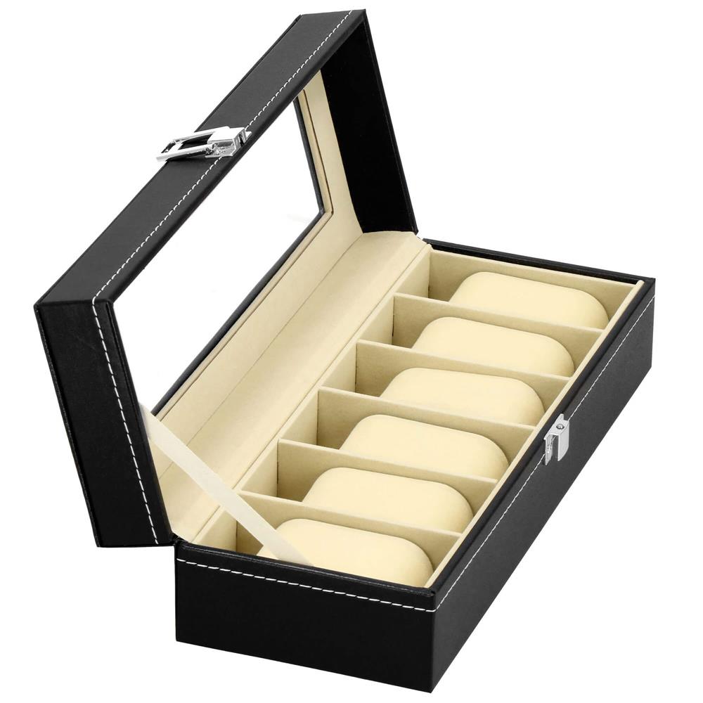 Cutie depozitare si organizare ceasuri, MDF, piele ecologica, 30x11x8cm, negru Household NewTrend