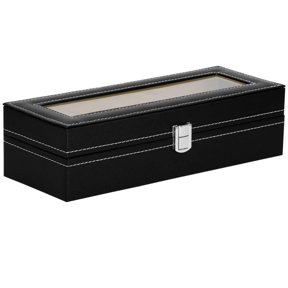 Cutie depozitare si organizare ceasuri, MDF, piele ecologica, 30x11x8cm, negru Household NewTrend