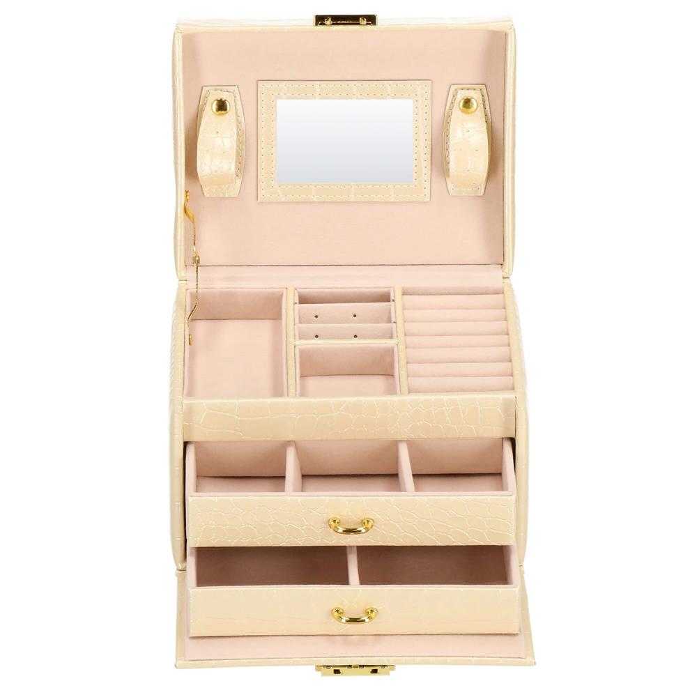 (DL) Cutie depozitare si organizare bijuterii, MDF, piele ecologica si velur, 17,5 x 14 x 12,5cm, crem Household NewTrend