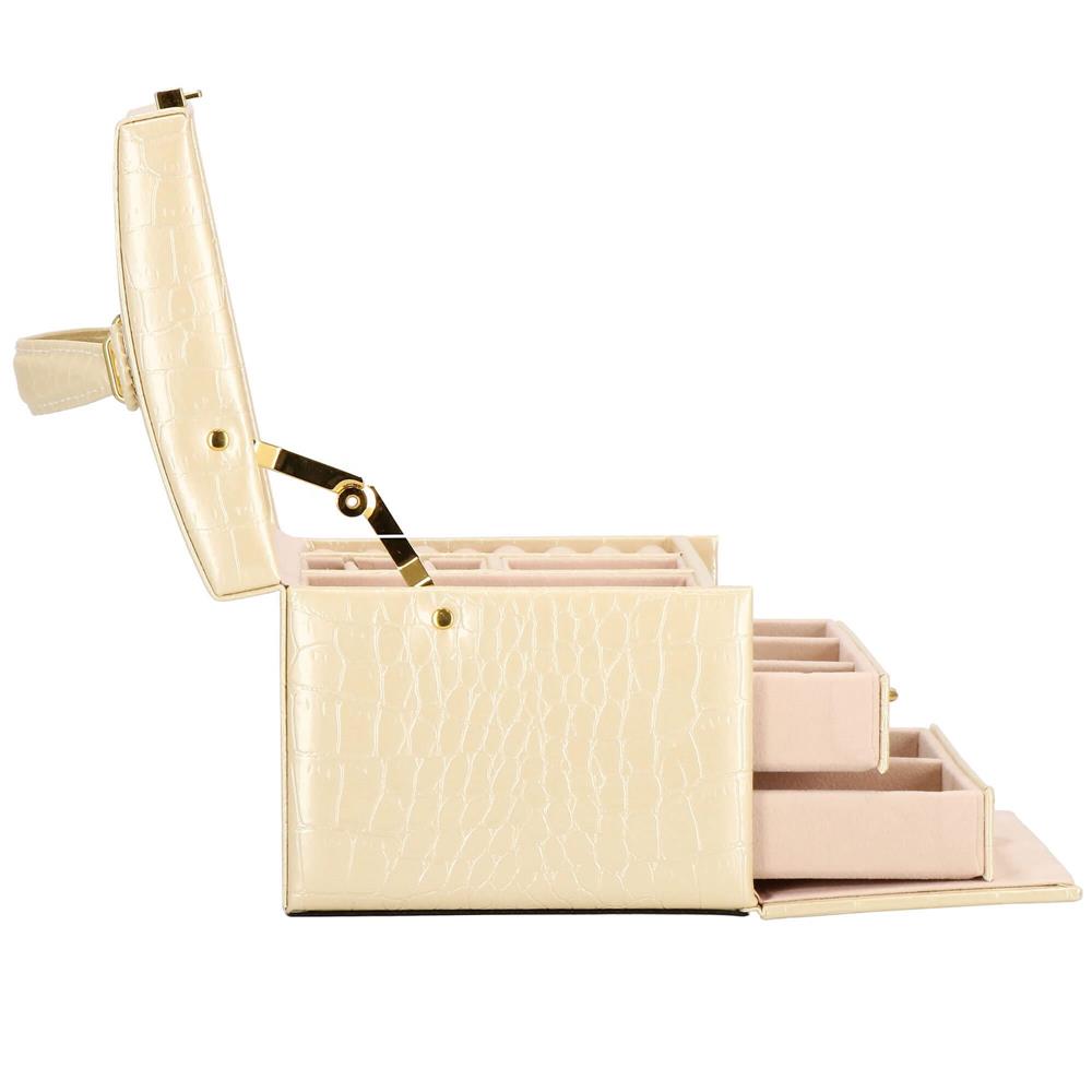 (DL) Cutie depozitare si organizare bijuterii, MDF, piele ecologica si velur, 17,5 x 14 x 12,5cm, crem Household NewTrend