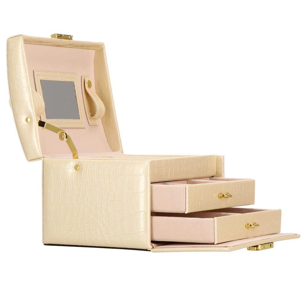 (DL) Cutie depozitare si organizare bijuterii, MDF, piele ecologica si velur, 17,5 x 14 x 12,5cm, crem Household NewTrend