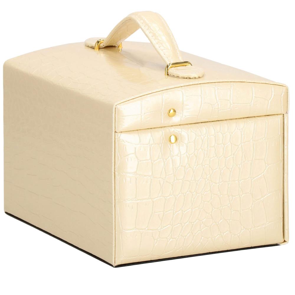 (DL) Cutie depozitare si organizare bijuterii, MDF, piele ecologica si velur, 17,5 x 14 x 12,5cm, crem Household NewTrend