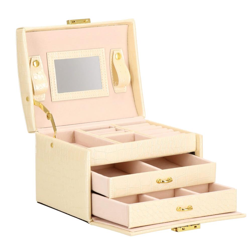 (DL) Cutie depozitare si organizare bijuterii, MDF, piele ecologica si velur, 17,5 x 14 x 12,5cm, crem Household NewTrend