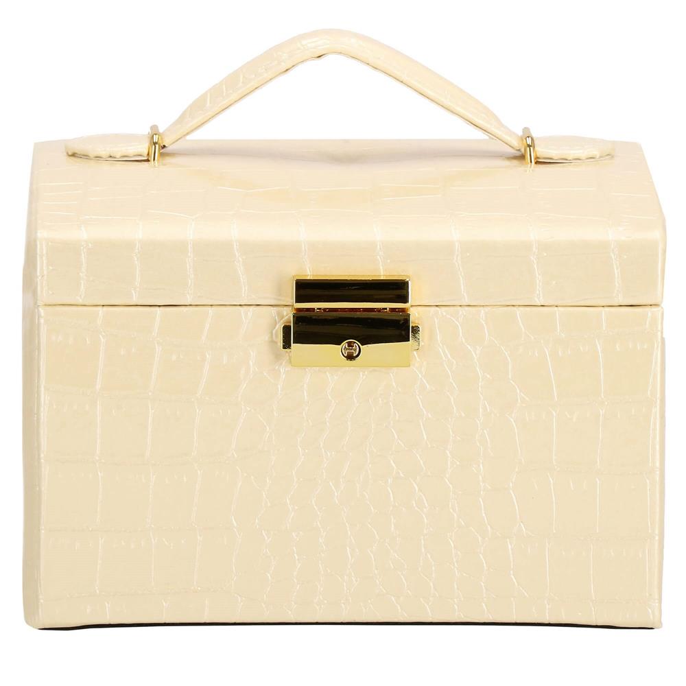 (DL) Cutie depozitare si organizare bijuterii, MDF, piele ecologica si velur, 17,5 x 14 x 12,5cm, crem Household NewTrend