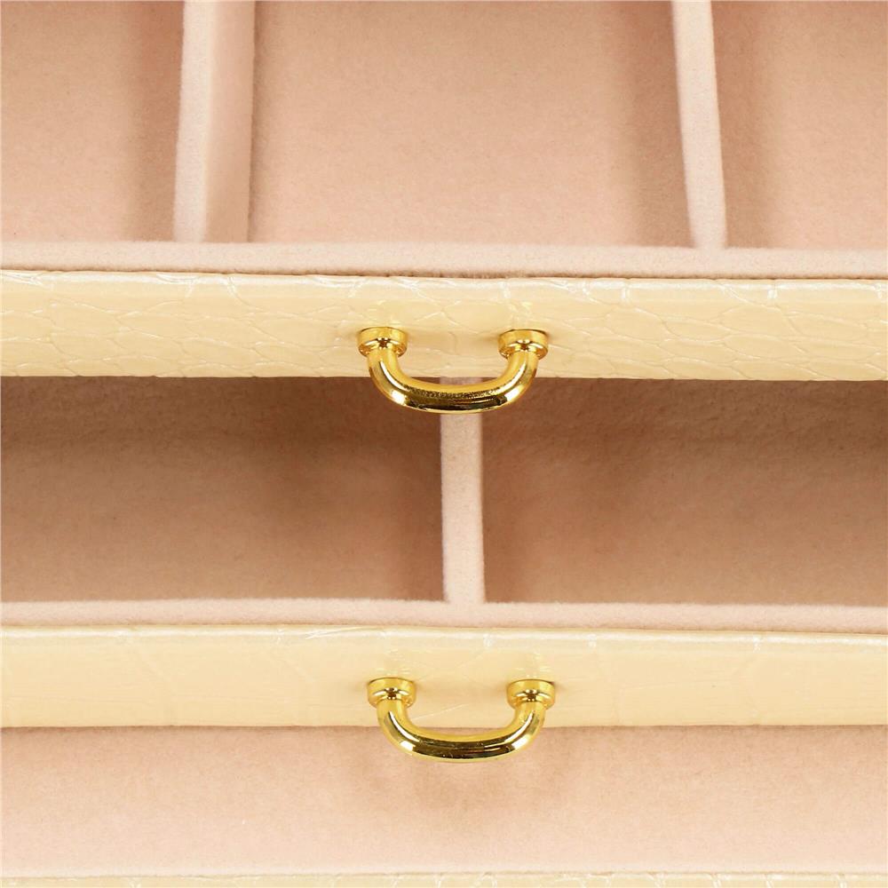 (DL) Cutie depozitare si organizare bijuterii, MDF, piele ecologica si velur, 17,5 x 14 x 12,5cm, crem Household NewTrend