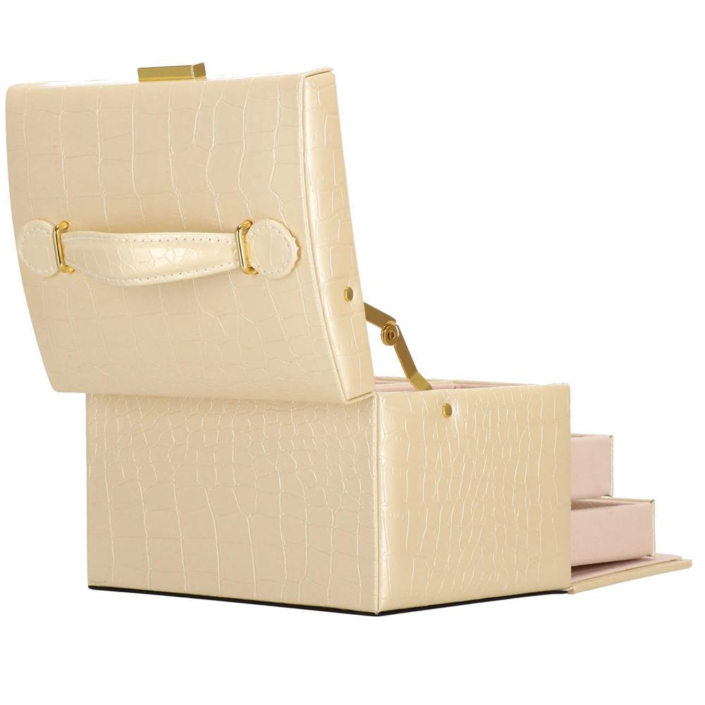 (DL) Cutie depozitare si organizare bijuterii, MDF, piele ecologica si velur, 17,5 x 14 x 12,5cm, crem Household NewTrend
