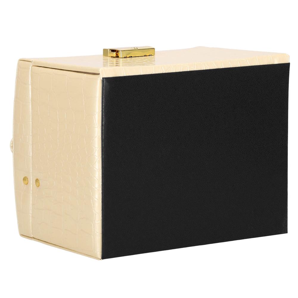 (DL) Cutie depozitare si organizare bijuterii, MDF, piele ecologica si velur, 17,5 x 14 x 12,5cm, crem Household NewTrend
