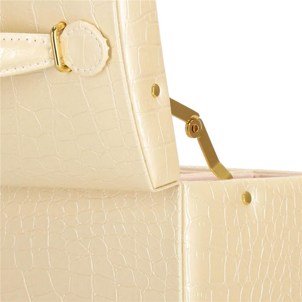 (DL) Cutie depozitare si organizare bijuterii, MDF, piele ecologica si velur, 17,5 x 14 x 12,5cm, crem Household NewTrend
