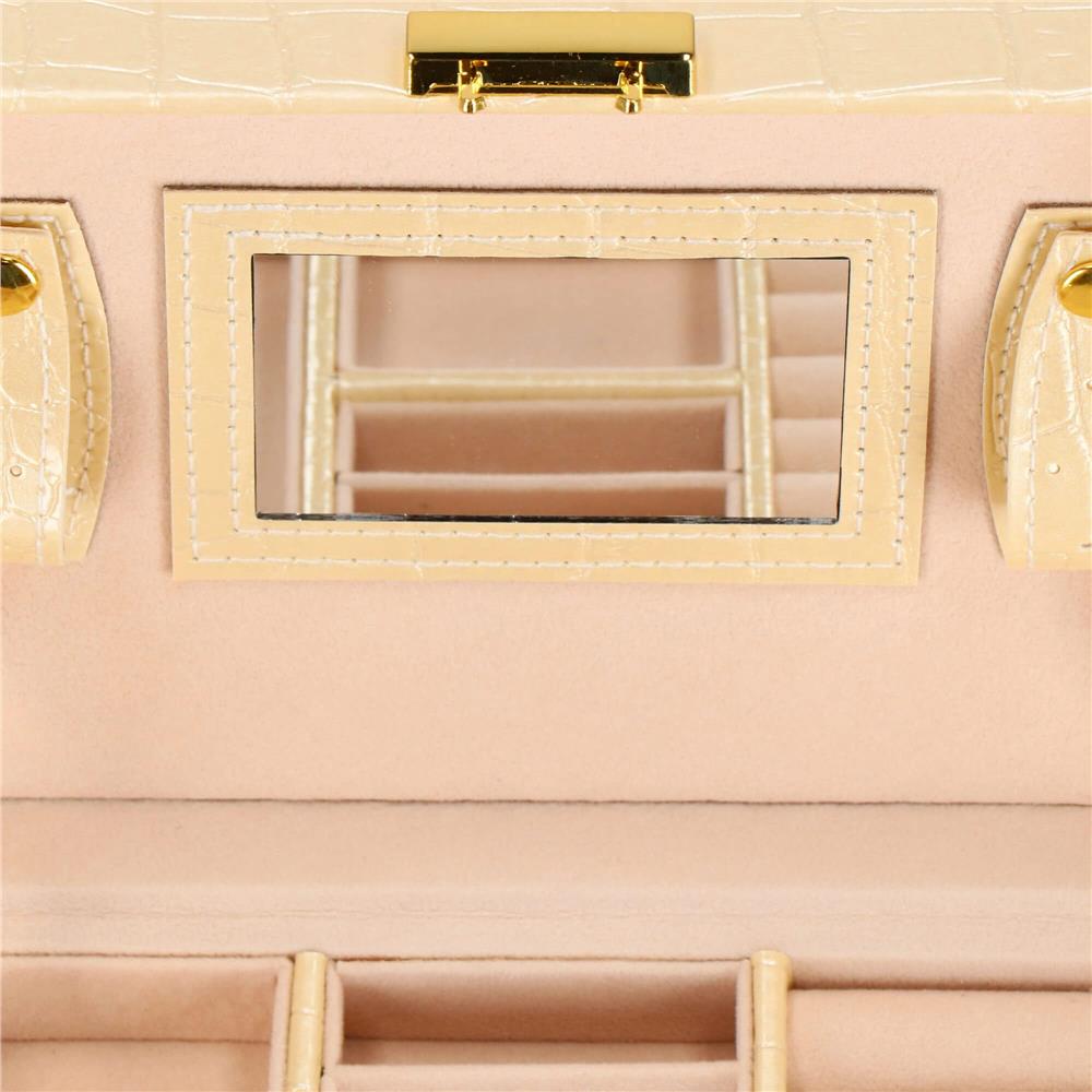 (DL) Cutie depozitare si organizare bijuterii, MDF, piele ecologica si velur, 17,5 x 14 x 12,5cm, crem Household NewTrend