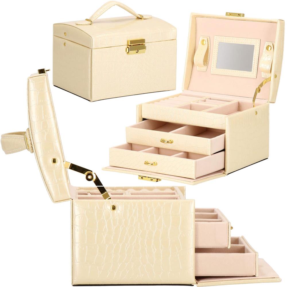 (DL) Cutie depozitare si organizare bijuterii, MDF, piele ecologica si velur, 17,5 x 14 x 12,5cm, crem Household NewTrend